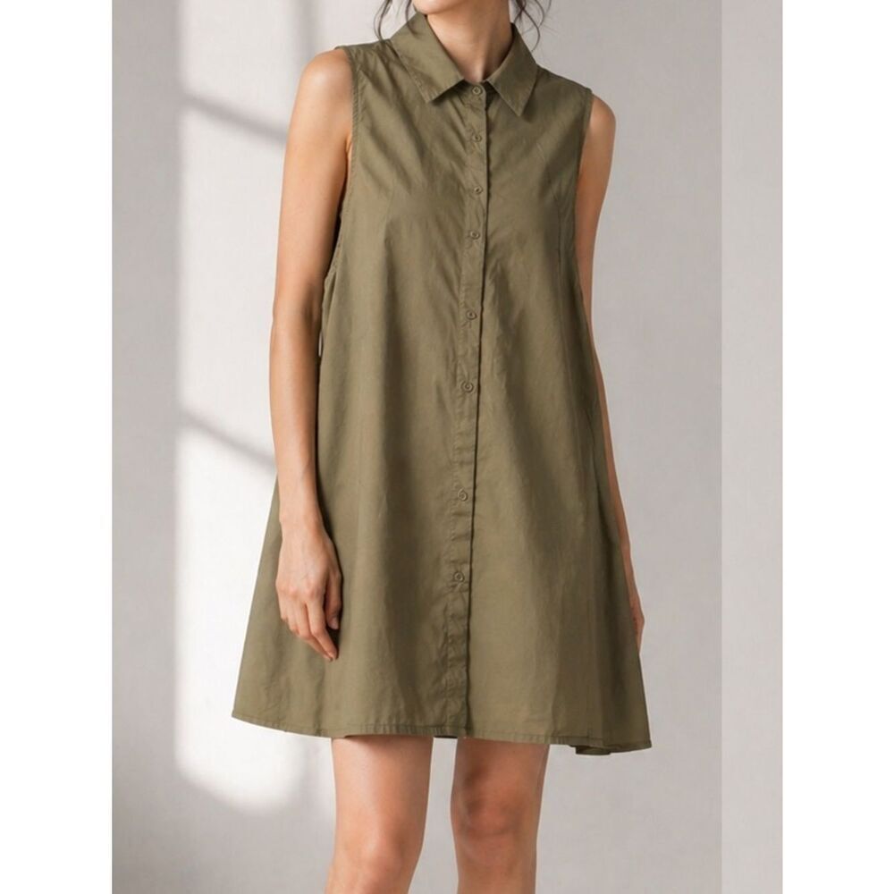 SugarLips Green Sleeveless Button-Front Collared Dress with Tie Back